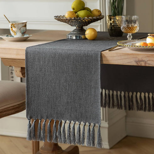 ZeeMart Graphite Grey Table Runners 36 Inches Long, Burlap Linen Style Rustic