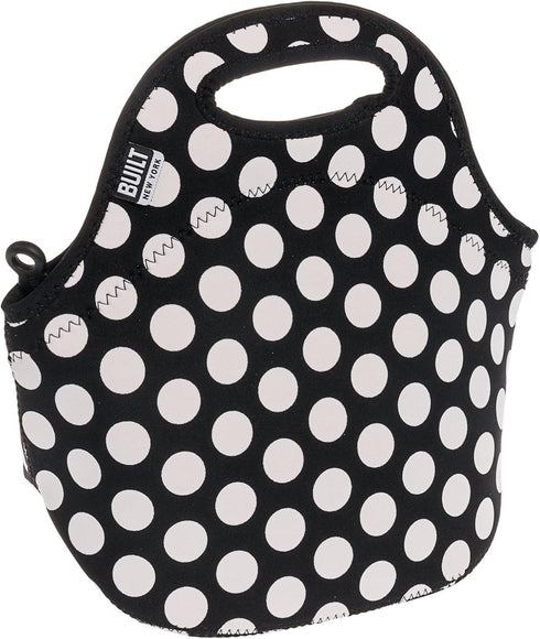 BUILT Gourmet Getaway Soft Neoprene Lunch Tote Bag, Lightweight, Insulated, One Size, Big Dot Black & White