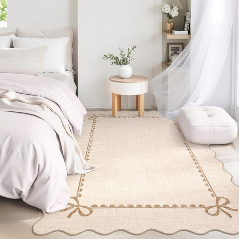 5x7 GarveeHome Scalloped Bow Rug for Living Room, Solid Beige Rug for Dorm, Washable Rugs Soft Low Pile Non Slip