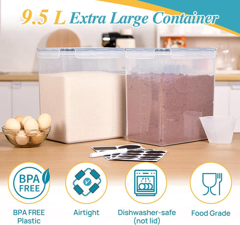 9.5L 2 Pack 25lbs Vtopmart Extra Large Flour Sugar Storage Containers for flour, Airtight Kitchen Pantry Organization