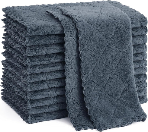 Homaxy 12 Pack Kitchen Dish Cloths (10 x 10 Inches, Dark Grey), Super Soft and Absorbent Coral Velvet Cleaning Cloths