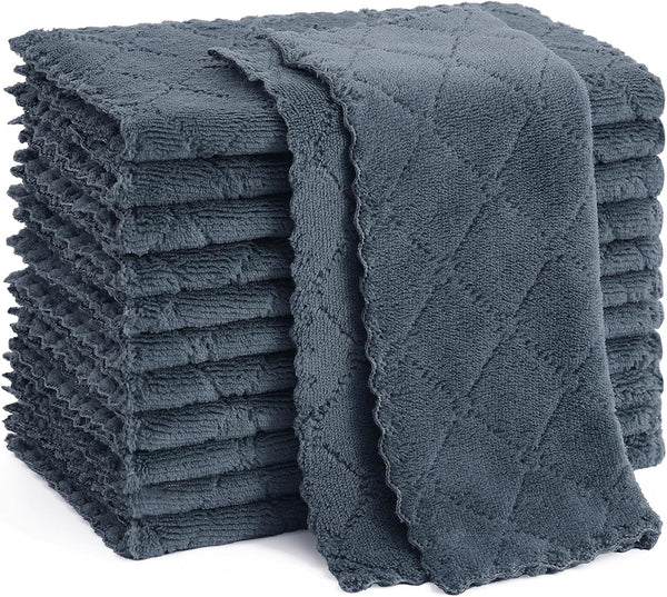Homaxy 12 Pack Kitchen Dish Cloths (10 x 10 Inches, Dark Grey), Super Soft and Absorbent Coral Velvet Cleaning Cloths
