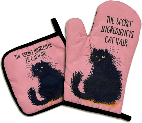 The Secret Ingredient is Cat Hair, Funny Oven Mitts and Pot Holders Sets of 2 for Cooking