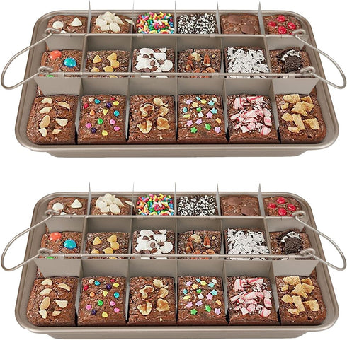 Ailelan Non-Stick Brownie Pan with Dividers, 18 Pre-slice Brownie Tray, Muffin and Cupcake Pan for Baking