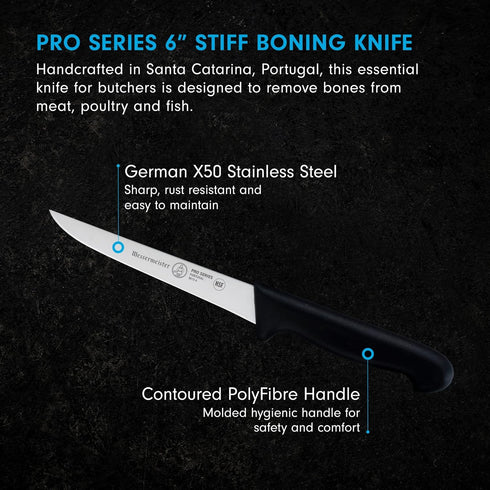 Messermeister Pro Series 6” Stiff Boning Knife - German X50 Stainless Steel, NSF-Approved PolyFibre Handle