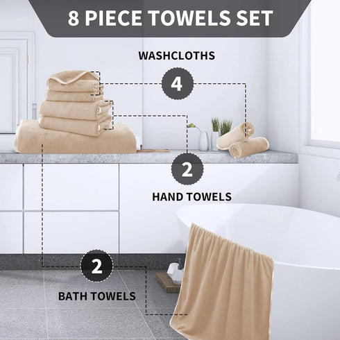 Cosy Family 8-Piece Set, 2 2 4 Microfiber Towel Bath Towels, Hand Towels, and Wash Cloths, Ultra Soft Highly Absorbent