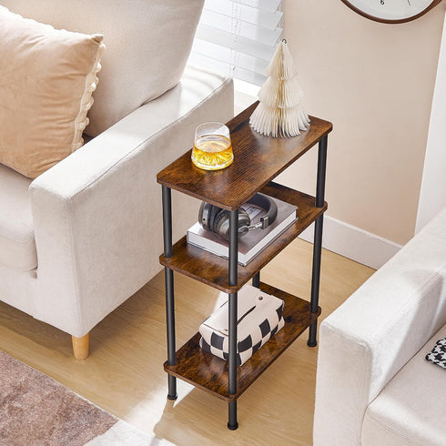 3-Tier BF246BZ01N1 HOOBRO Narrow Side Table, Slim End Table No Tools Needed, Twist-On Assembly, Skinny Nightstand Sofa
