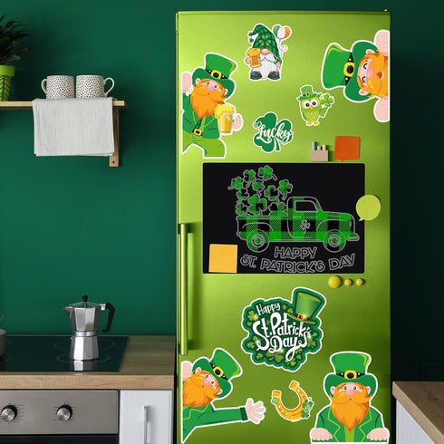Whaline 12Pcs St. Patrick's Day Refrigerator Magnets, Green Lucky Clover Rainbow Gnome Stickers for Holiday Decoration