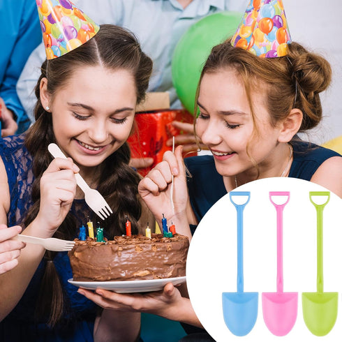 AUEAR 100 Pack Colorful Mini Shovel Shape Disposable Plastic Spoons for Ice Cream and Dessert