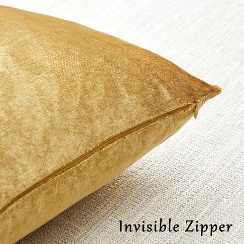 GIGIZAZA Set of 2 Gold Decorative Throw Pillow Covers 16x16, Velvet Square Couch Cushion Pillows for Boho Sofa