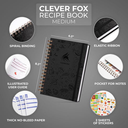 Clever Fox Recipe Book Spiral – Make Your Own Family Cookbook – Blank Recipe Notebook Organizer – Empty Cooking Journal to Write In Recipes – Medium Size, 6.3”x8.3”, Hardcover (Black) by Clever Fox