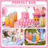 Chuangdi 24 Sets 14 oz 24 25 Pink Bow Bottles with Straws and Metal Lids Plastic Coquette Bottles Paper Straws Tumbler