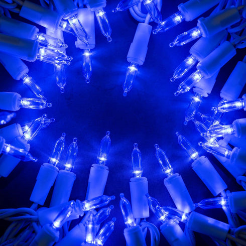 YULETIME 200 Blue LED Christmas Lights with White Wire, Pack of 2 Strands, 33 Feet 100 Lights