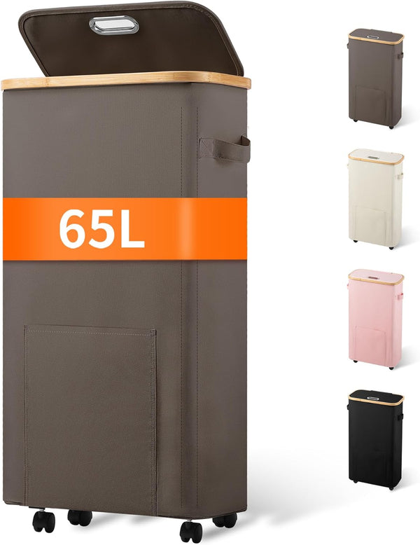 Vincona Laundry Basket with Wheels, Tall Dirty Clothes Hamper on Wheels, Rolling