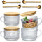 LANDNEOO Vintage Coffee Mugs Set - 4pcs 14oz Clear Glass Cups with Bamboo Lids & Spoons, Perfect Gifts for Women!