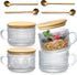 LANDNEOO Vintage Coffee Mugs Set - 4pcs 14oz Clear Glass Cups with Bamboo Lids & Spoons, Perfect Gifts for Women!
