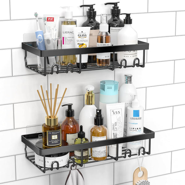 Shower Caddy Shelf Organizer Rack, Self Adhesive Black Bathroom Shelves for Home Storage