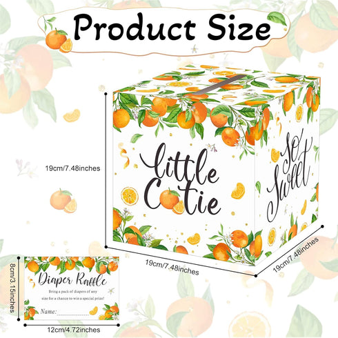 50 Summer Pajean Little Cutie Orange Diaper Raffle Tickets with Box Baby Shower Party Supplies Tangerine Theme Orange