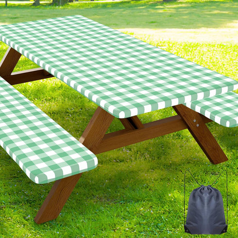 Smiry Picnic Table Cover with Bench Covers, Waterproof Elastic Fitted Tablecloths for