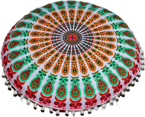 22 Inch 22", CRAFT KALA Meditation Floor Pillow Cover Round Pillow Seating Hippie Decorative Adults Bohemian Mandala