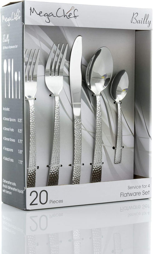 MegaChef Baily 20 Piece Stainless Steel Flatware Utensil Set for 4 in Silver