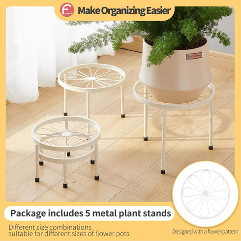 Furshus Stand,5 Pack Plant Heavy Duty Flower Pot Stands,Metal Decoration Racks,Round Plant Shelf for Planter Outdoor