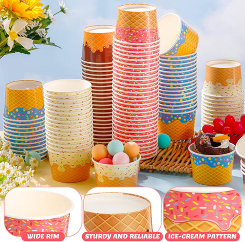 120 9oz Zopeal Pcs Ice Cream Bowls Bulk Dessert Ice Cream Cups Paper Treats Sundae Cups Disposable Birthday Party