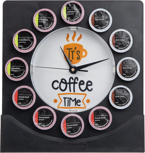 Mind Reader Single Serve Coffee Pod Clock, 12 Pod Capacity, Black Countertop or Wall Mount, 12.5" L x 4.25" W x 12.25" H