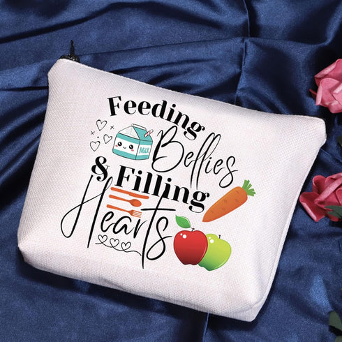 POFULL Gift for Cafeteria Worker - Feeding Bellies Filling Hearts Cosmetic Bag, Lunch Lady Gift (Feeding Bellies bag)