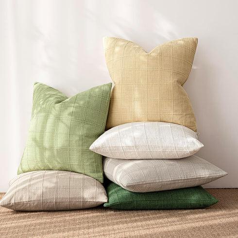 Set 1 Room,1220 Inch,Light Foindtower of Decorative Linen Check Throw Pillow Cover Neutral Farmhouse Lumbar Cushion