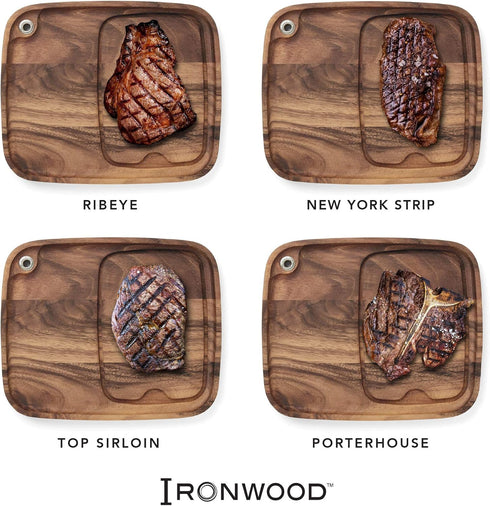 Ironwood Gourmet Fort Worth Steak Plate, Acacia Wood, 13 x 11 x 0.75 inches, Brown