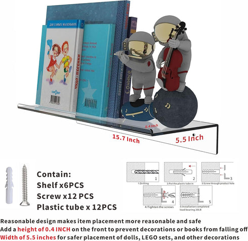 Set 2 Sets Clear Acrylic Floating Shelves of for Lego Funko Pop Collectibles Kids Bookshelf Figures Plant Picture Photo