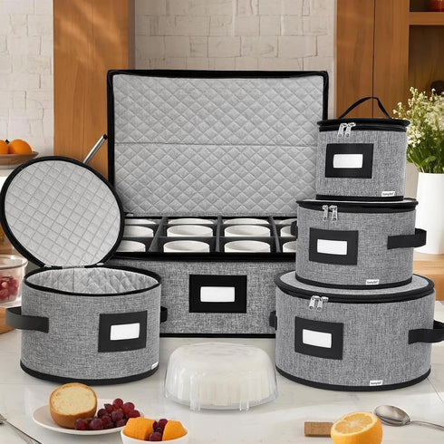 China Storage Containers, Hard Shell with Felt Dividers for Plates, 5-Piece Moving Boxes for Kitchen Organization