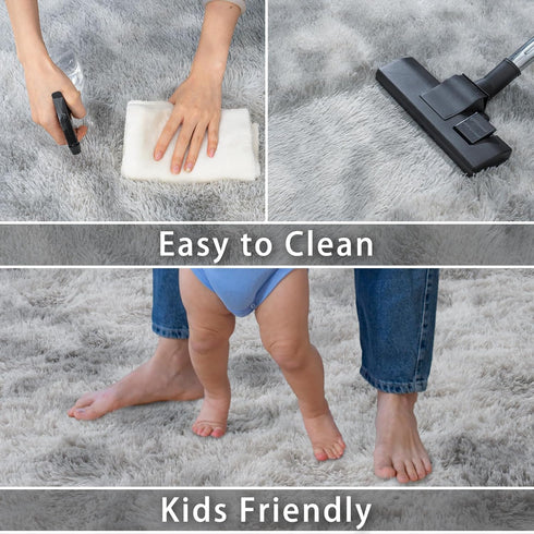 6x9 Dssimo Super Fluffy Area Rugs for Living Room, Modern Large Tie-dye Shag Grey Rug for Bedroom, Non-Slip Plush