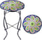 Arbuxzuy 12 Inch Small Outdoor Side Table with Purple Flower, Glass Mosaic