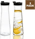 Clear Plastic Water Pitchers with Flip Top Black Lids, 34 OZ Heavy Duty Beverage Jug, Pack of 2