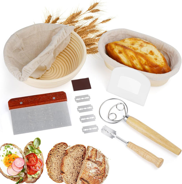 GOKALL Banneton Bread Proofing Baskets Set 9 Inch Round &10 Oval sour dough