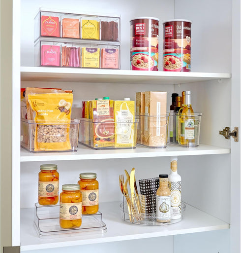 Counter, 4-Section iDesign XL Tea Bag Organizer for Clear Stackable Tea Storage Drawer for Cabinet
