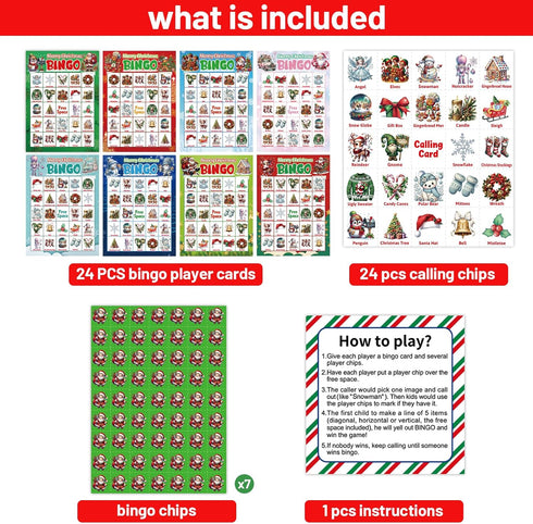 24 ceiba tree Christmas Bingo Game Cards for Adults Kids Family Large Group Players Winter Holiday Bingo Party Favors