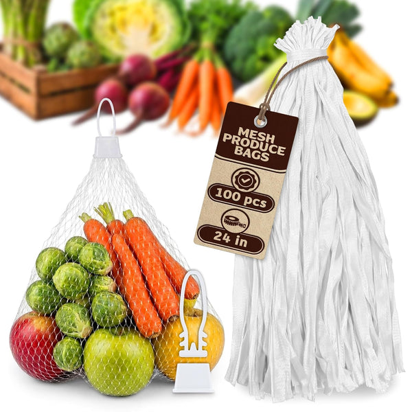 24" Mesh Produce Bags Set of 100 - Reusable Produce Bags with