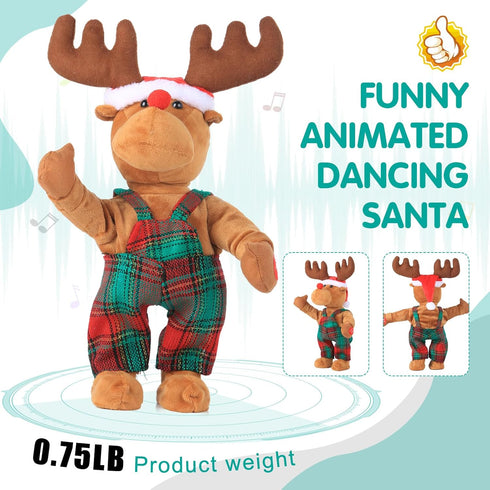 SdeNow Singing Dancing Christmas Reindeer Plush Toy Animated Musical Rudolph Red Nosed Reindeer with Music Festive