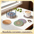 8 Set 4 Inch Patelai Pcs Boho Ceramic Coasters with Holder Mandala Round Absorbent Drink Coasters for Coffee Table