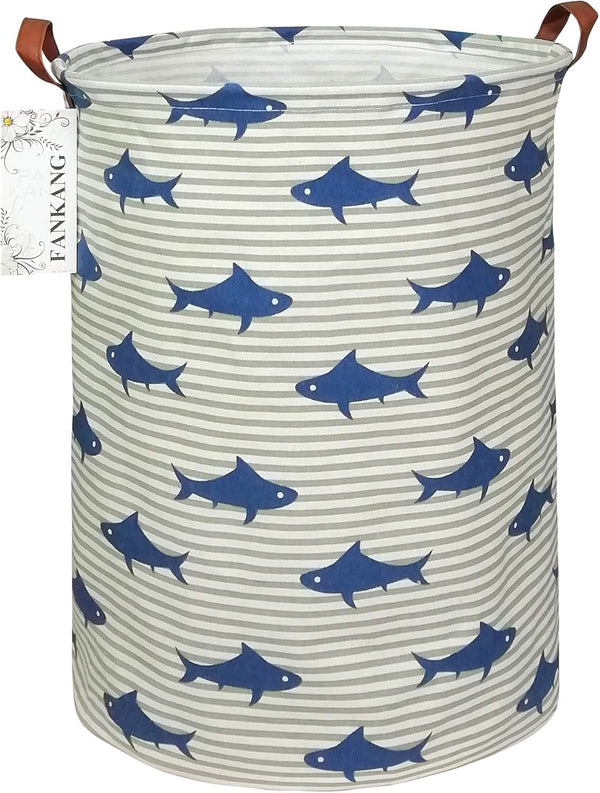 FANKANG Storage Basket, Nursery Hamper Canvas Laundry Basket, Large Foldable for Kids, Office, Clothes, Toys (Shark)