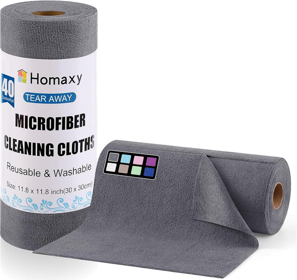 Homaxy Tear Away Dish Cloths Rolls, 40 Sheets-11.8" X 11.8", Reusable Washable