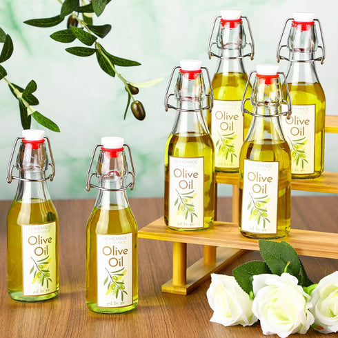 Havawish 16 8 oz Pcs Homemade Olive Oil Swing Top Glass Bottles Clear Flip Top Bottles with Airtight Lids Labels