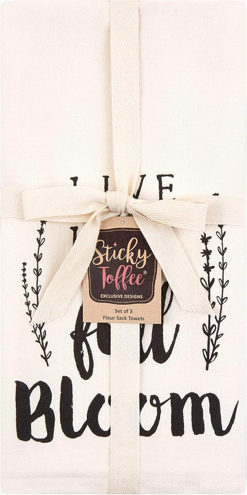 Sticky Toffee Cotton Flour Sack Kitchen Towels, 3-Pack – Stripe and Floral Print, 28x29 in, Soft & Absorbent