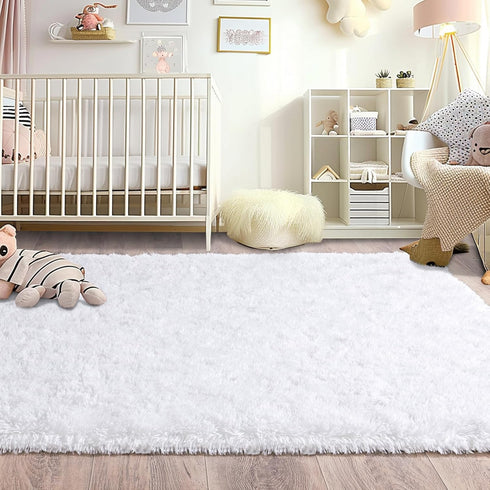 Fluffy White Rugs for Bedroom Living Room, 4x6 Feet Non-Slip Shaggy Area Carpet for Kids Room Decor