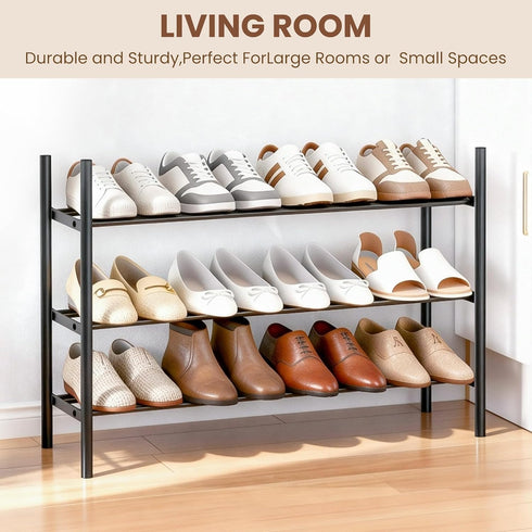 3-Tier Closet Closet AceMining Expandable Shoe Rack, Adjustable Shoe Rack Shoe Organizer Shoe Shelf, Free Standing Shoe