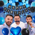 Blue and Black Happy Birthday Party Decorations Kit, Banner, Fringe Curtain, Foil Balloons, Cake Topper for Birthday