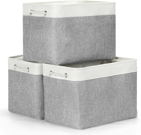 Bidtakay Large Storage Baskets, 3-Pack Fabric Closet Organizers, 16x11.8x11.8 In, Collapsible Bins with Handles,